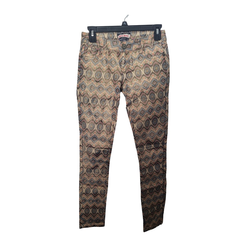 Hot Kiss Tapestry Pants Women 1 Multicolor Gold Metallic Geometric Skinny Boho